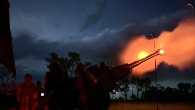 Exercise Brolga Run at the Townsville Field Training Area at High Range. Gunners from 4th Regiment, Royal Australian Regiment conduct live fire with M777 Howitzers by day and night. Picture: Supplied