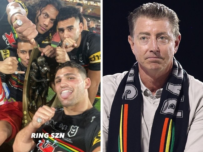 Some of the Panthers' grand final celebrations have left Greg Alexander (R) unimpressed. Image: Getty/Instagram