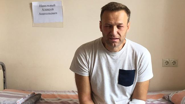 Russia's opposition leader Alexei Navalny, a 43-year-old lawyer, was jailed in 2019 for calling an unauthorised rally amid a crackdown on anti-Kremlin protesters. In July 2019 he released this picture of himself in hospital with his face puffy, especially around the eyes, saying he’d been poisoned. Picture: navalny.com/AFP