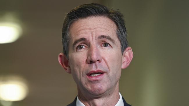 Coalition foreign affairs spokesman Simon Birmingham says the Albanese government has ‘trashed’ Australia’s position on a two-state solution. Picture: NewsWire / Martin Ollman