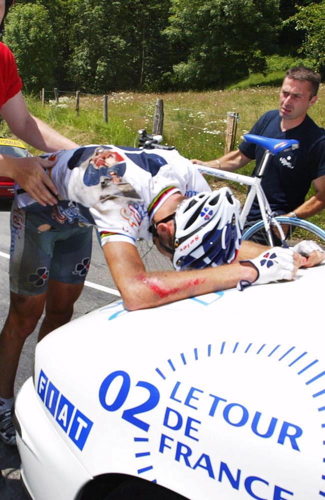 Brad McGee after a fall in the 2002 Tour de France.