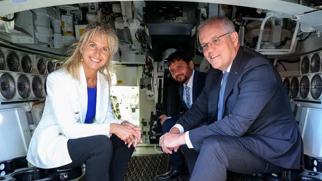 Mr Morrison and Ms Asher touring early construction at the Armoured Vehicle Centre of Excellence. Picture: NCA NewsWire / Ian Currie