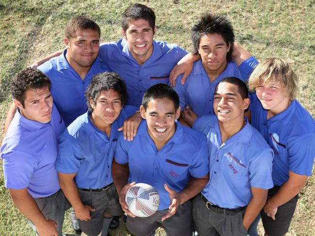 Brisbane State High players pictured 10 years ago (clockwise from front left) Matt Ika, Paul Alo-Emile, Joel Faulkner, Matthew Garland, Curtis Browning, Christopher Feauai-Sautia, Jordan Tuapou (captain) and Rohan Saifuloi (vice-captain) .