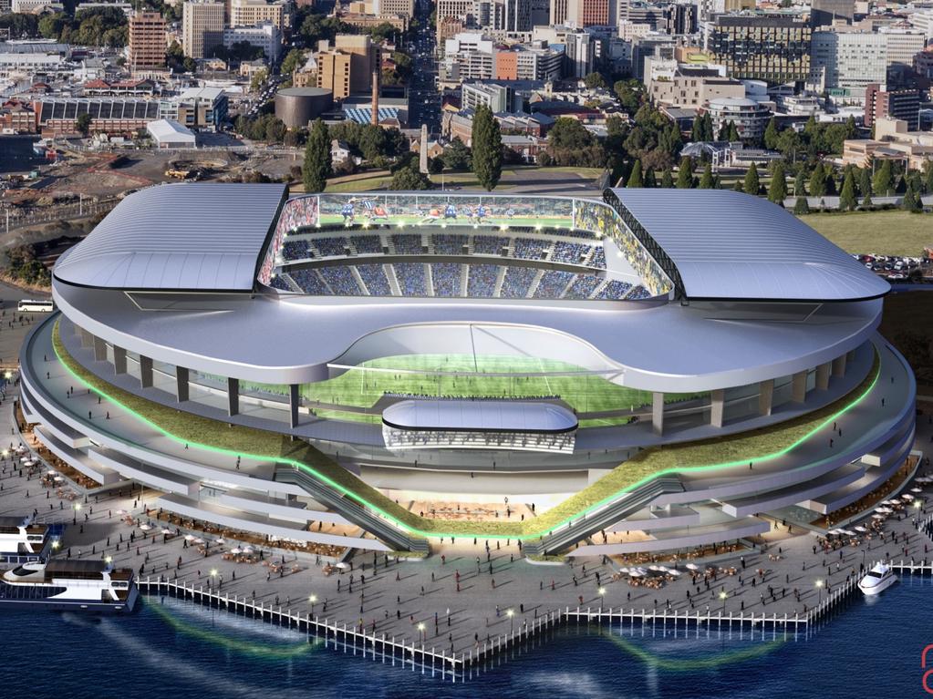 An Artist’s impression of a new AFL/multipurpose stadium in Hobart.