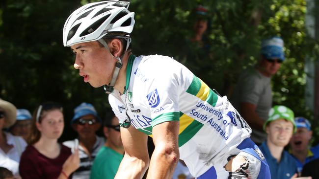 Tour Down Under - Stage 2 - Prospect to Stirling. Caleb Ewan crosses the line after crashing before the finish. PIC SARAH REED.