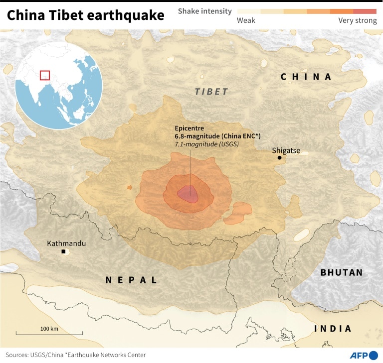 Quake in China’s Tibet kills 126 with tremors felt in Nepal, India