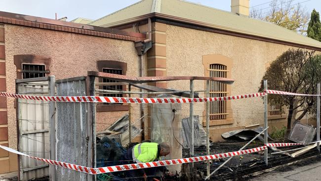 The damage caused by a fence fire on the corner of Walter Place and Archer St, North Adelaide. Photo: Mark Brake