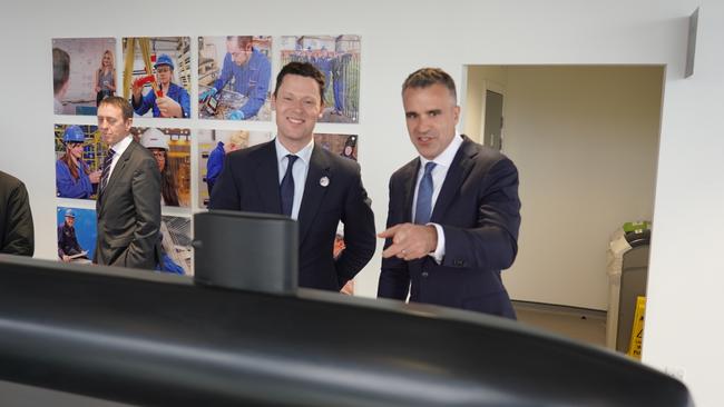 Premier Peter Malinauskas and UK Defence Procurement Minister Alex Chalk at the Barrow-in-Furness, UK, nuclear submarine shipyard operated by BAE Systems earlier this year. Picture: supplied