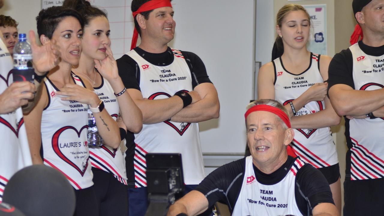 Team Claudia's Shane Great on the rower as members complete their war cry at the 2020 Laurie's Love Row for a Cure.