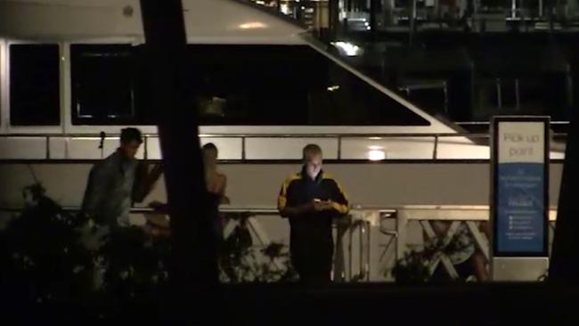 Justin Bieber leaves the boat after it docked in Melbourne.