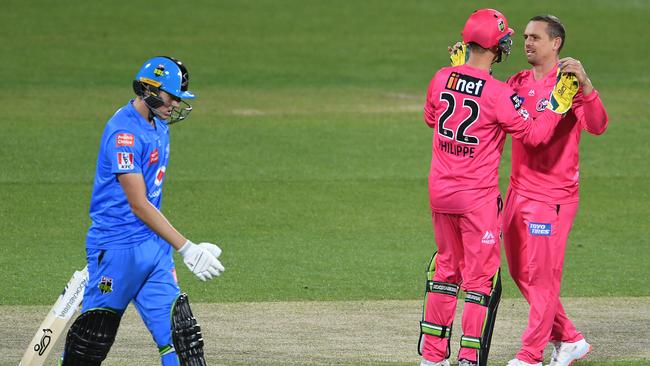 Matt Short has been the victim of a Big Bash umpiring howler but not in this game against the Sixers. Picture: Steve Bell/Getty Images