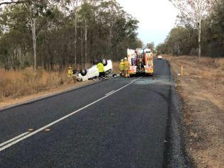 An 80-year-old man has died after a single-vehicle rollover in which three others were injured. Picture: Channel 9