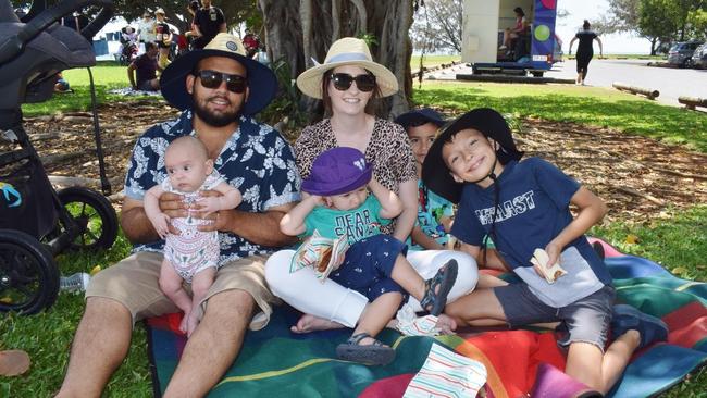 Jaxon, Eli, Jaylen and (back) Rhys, Katherine and Kristian at Encompass Allied Health's children's christmas party at Spinnaker Park 30 November 2019