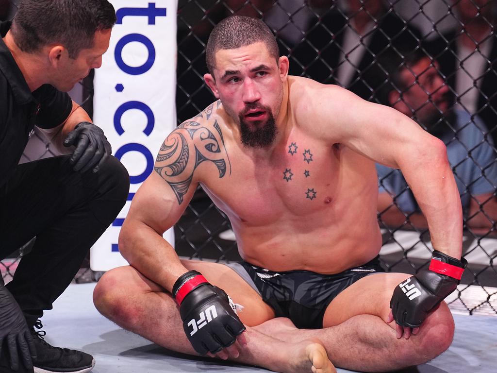 Robert Whittaker reacts after a submission loss against Khamzat Chimaev on UFC 308. Picture: Chris Unger/Zuffa LLC