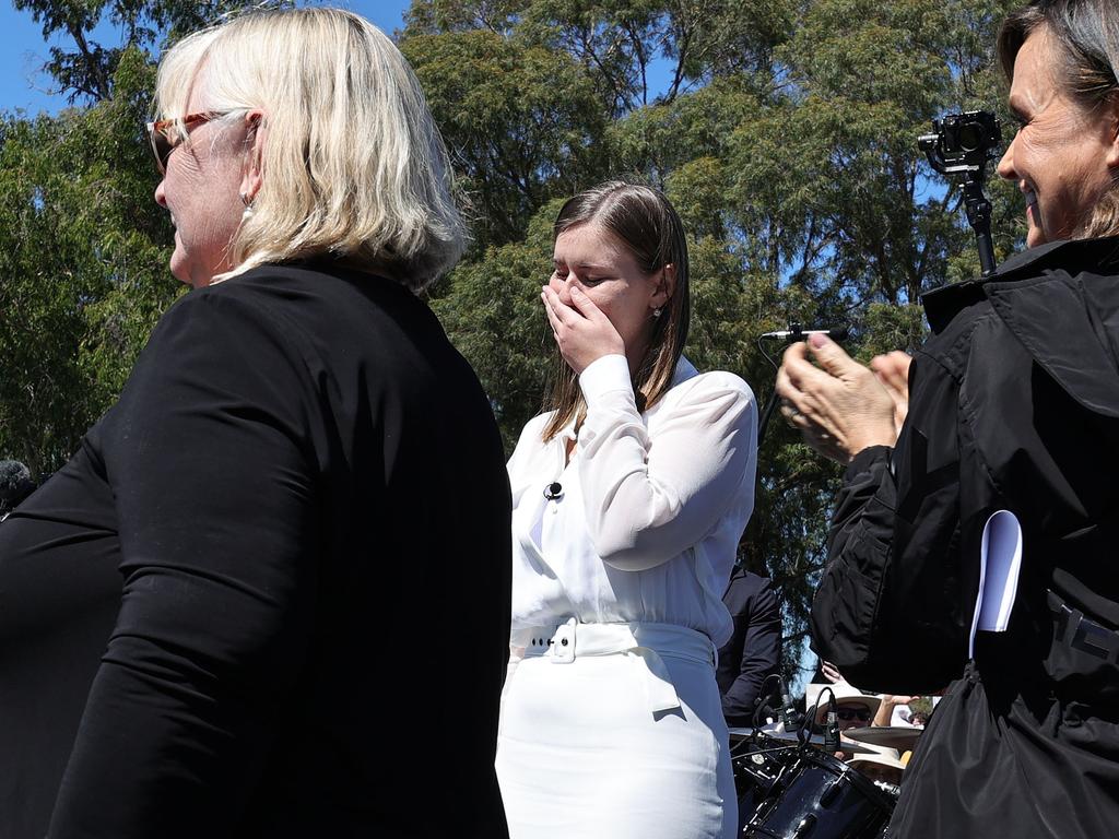 Former Liberal party staffer Brittany Higgins has addressed large crowds at a women’s justice rally outside Parliament House in Canberra. Picture: NCA NewsWire/Gary Ramage