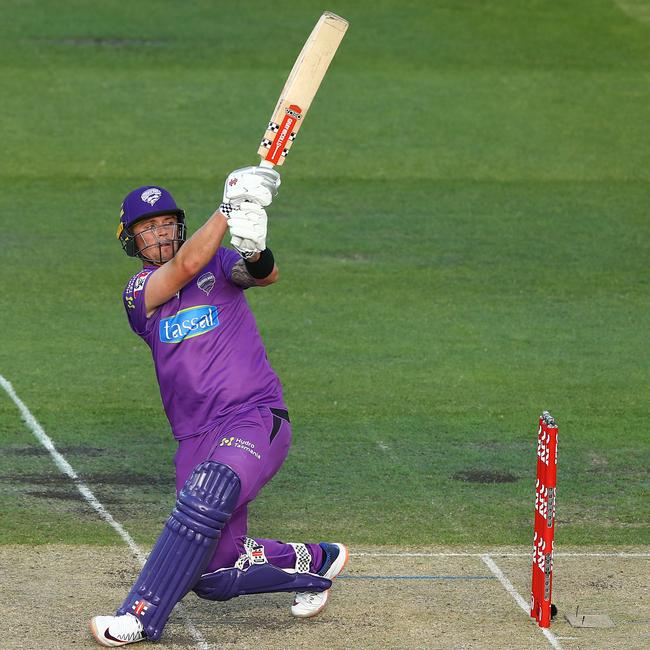 Ben McDermott of the Hurricanes bats during the Big Bash League match between the Melbourne Stars and the Hobart Hurricanes at Blundstone Arena, on January 04, 2021, in Hobart, Australia. (Photo by Robert Cianflone/Getty Images)