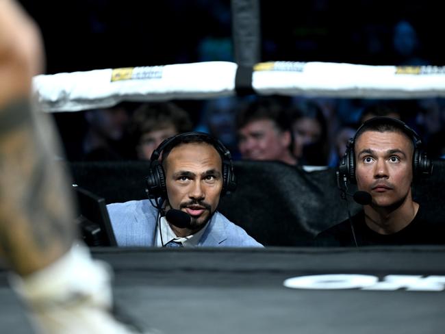 Keith Thurman and Tim Tszyu in commentary. Picture: Scott Davis / Ace Boxing