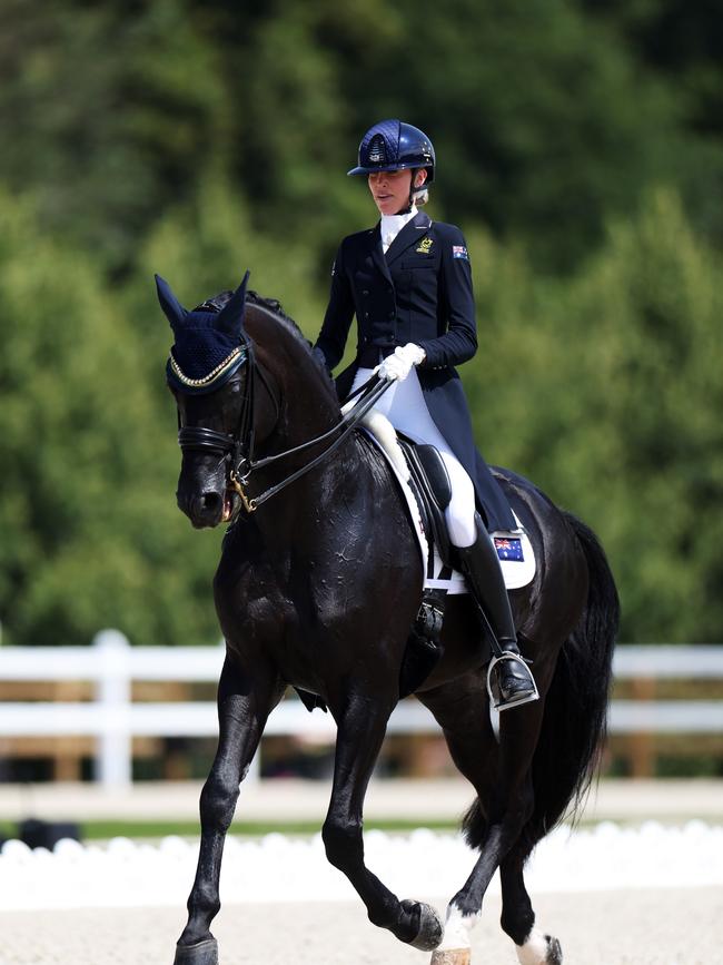 Simone Pearce and horse Destano in the dressage at the Paris Olympic Games. Picture: Mike Hewitt/Getty Images