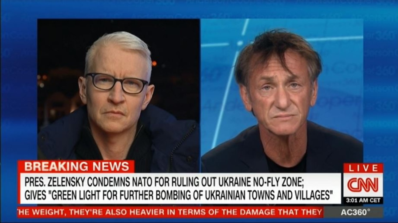 Sean Penn appeared on CNN's Anderson Cooper 360 to discuss his experience in Ukraine. Picture: CNN/Flash