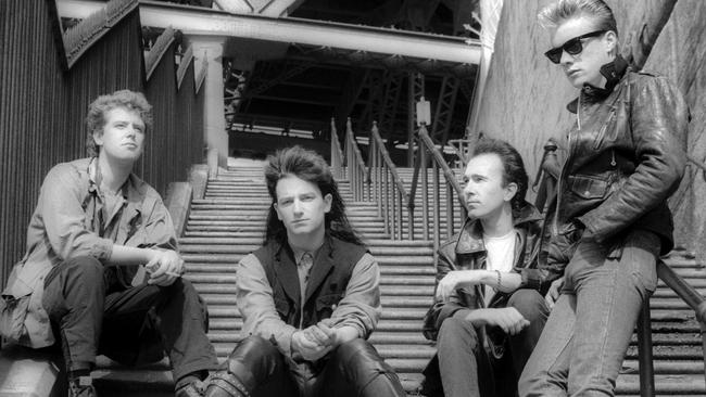 SAdam Clayton, Bono, The Edge and Larry Mullen Jr from the band 'U2' during their 'Unforgettable Fire' world concert tour in September, 1984 in Sydney. Picture: Getty