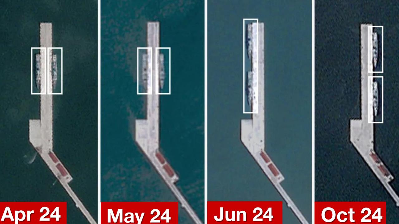 Satellite images show a pier being built at Cambodian Ream navy base. Picture: Blacksky