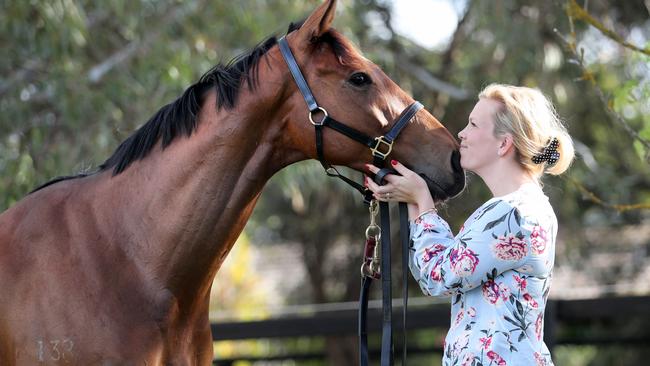 Trainer Amy Johnston with Turnbull Stakes outsider Skyfire. Picture: David Geraghty