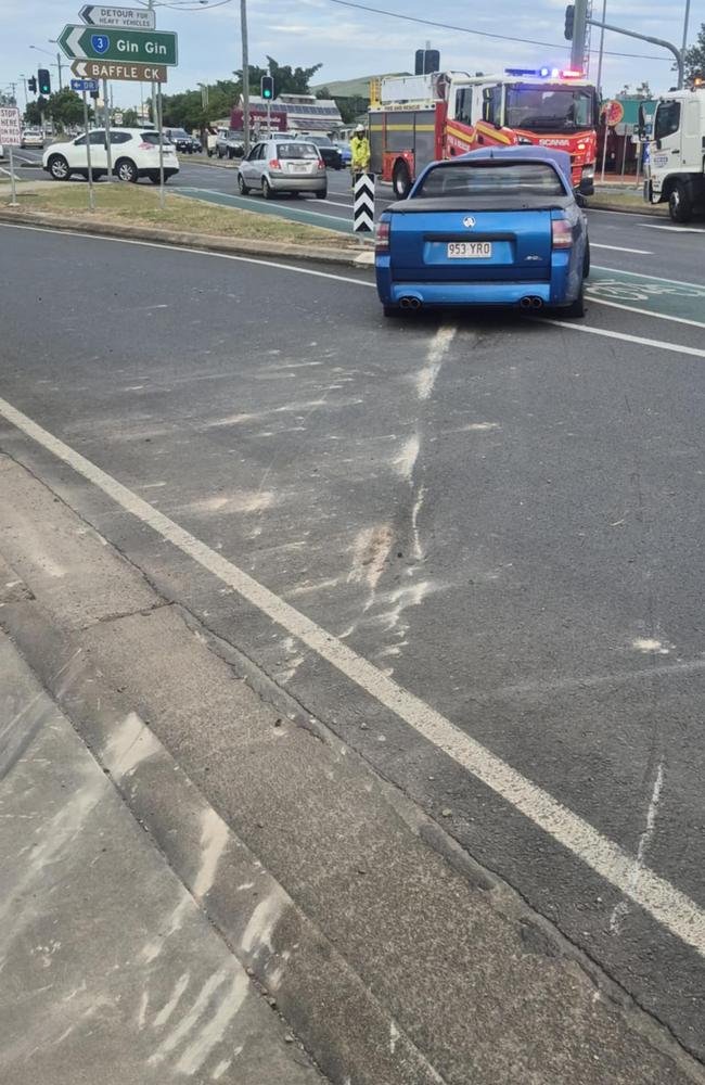 Chaos struck again on Takalvan Street in Bundaberg West today as a blue Commodore ute was slammed into the wall of the Information Centre next to the Bundaberg Hospital.