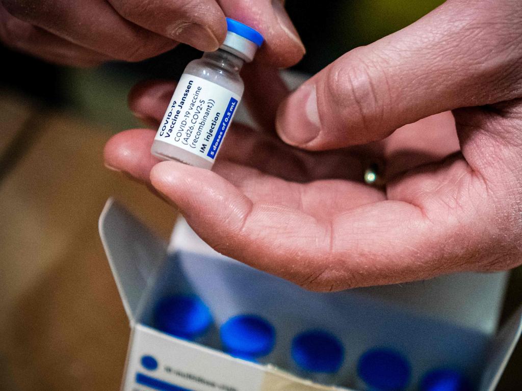 A vial of Johnson &amp; Johnson Janssen COVID-19 vaccine. Picture: Rob Engelaar / ANP / AFP