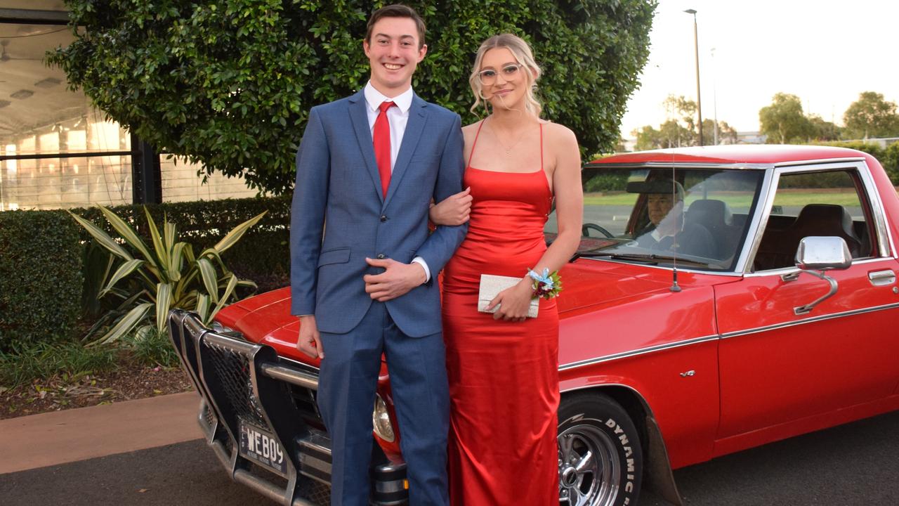 Angus Cronin and Azarya Palmer stunned out on the red carpet at Our Lady of Southern Cross College's formal for 2023. Picture: Emily Devon