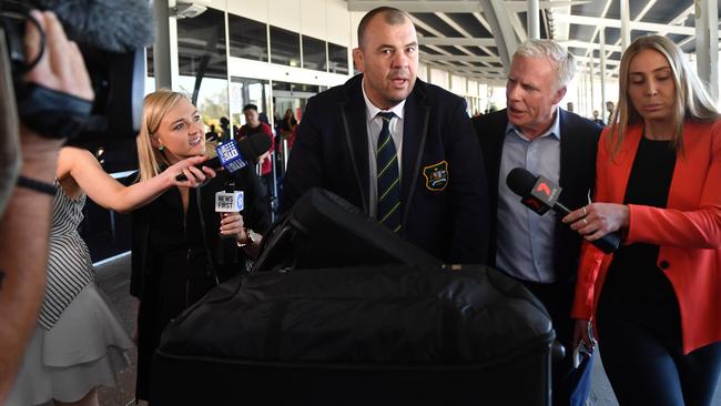 Outgoing Wallabies coach Michael Cheika arrives in Sydney today. Picture: AAP