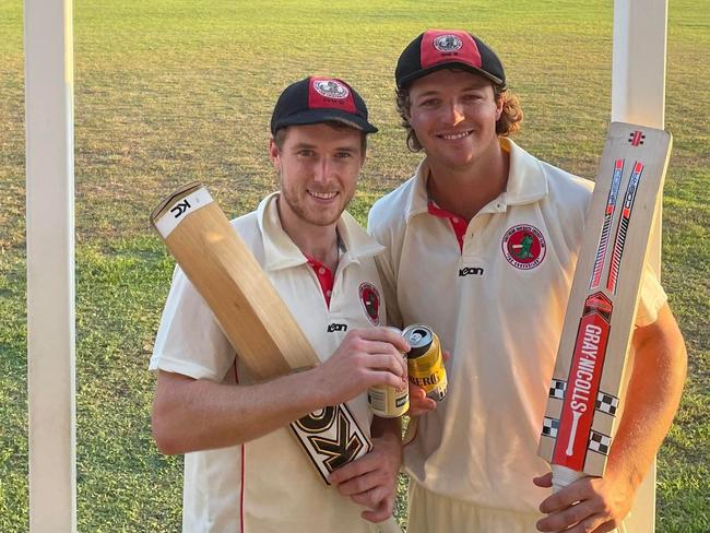 Sam Kerber and Corey Kelly put on 308 runs for the sixth wicket against PINT. Picture: Southern Districts Cricket Club.