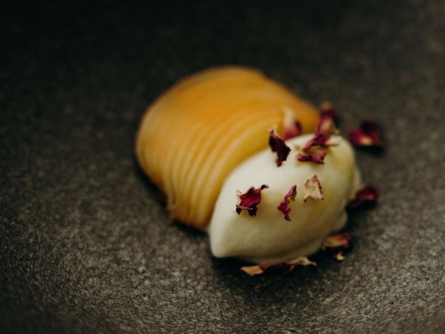 Lime sorbet with peaches. Picture: Supplied