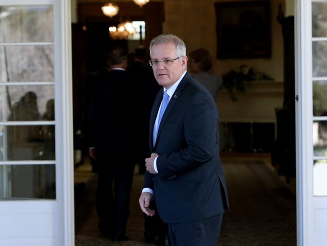 PM Scott Morrison after the swearing in ceremony with the Governor-General, General Sir Peter Cosgrove at Government House, Canberra. Picture Kym Smith