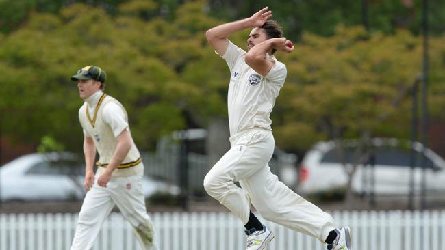 Will Walker on his way to a five-wicket haul on Saturday. Picture: Chris Eastman