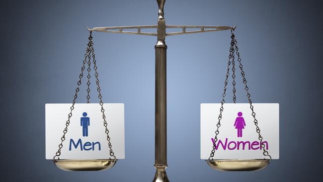 Equality between man and woman concept with beam scales and sign