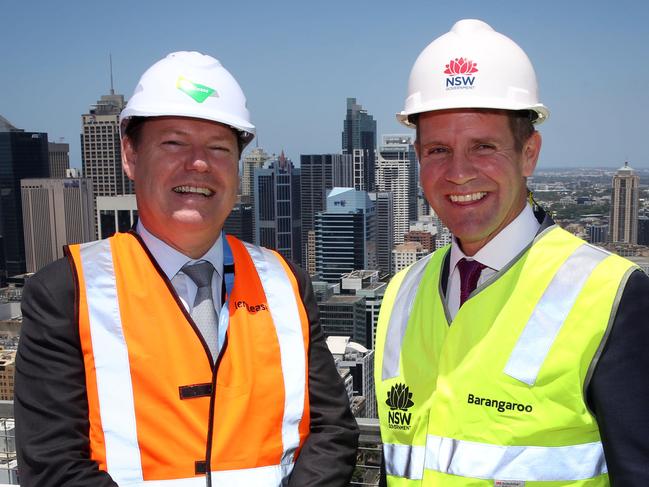 Lend Lease CEO, Steve McCann with NSW Premier Mike Baird surveying the construction on Tower 3 of the Barangaroo development.