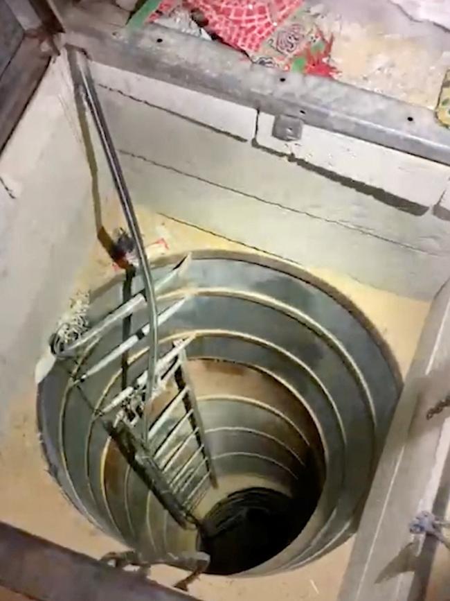 Israel said this shaft was used by Hamas. The tunnel network is believed to expand beyond the previously estimated 480km. Picture: IDF/Reuters