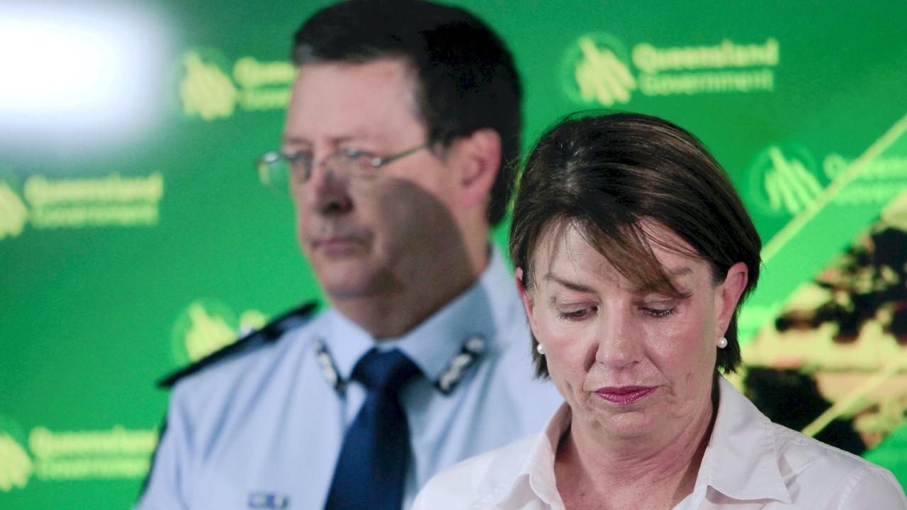 Giving the speech, then Queensland premier Anna Bligh became emotional. Picture: AAP/Glenn Hunt