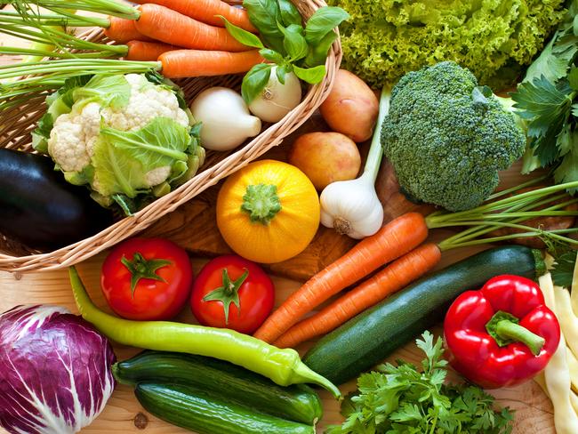 Close up of various colorful raw vegetables