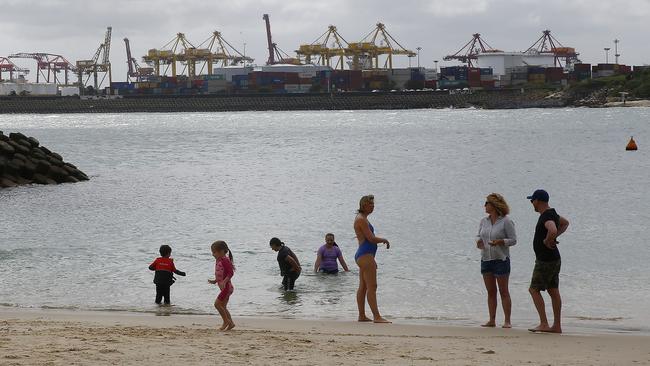 People enjoy Yarra Bay beach … which hundreds are trying to protect from development as a cruise ship terminal. Picture: John Appleyard