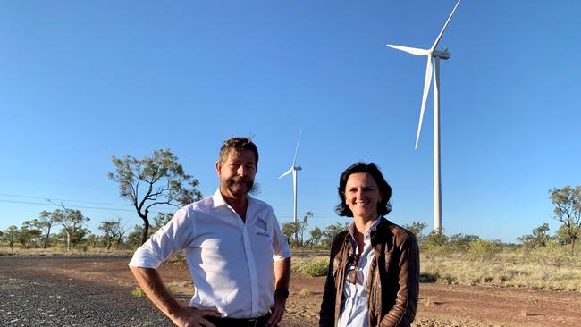 Townsville Enterprise CEO Claudia Brumme-Smith with Windlab manager Martin Vries at the Kennedy Energy Park near Hughenden.