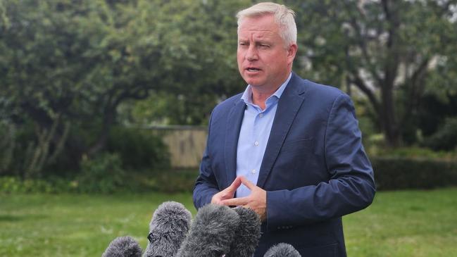 Liberal Leader Jeremy Rockliff addresses media the day after the Tasmania state election 2024. Picture: David Killick