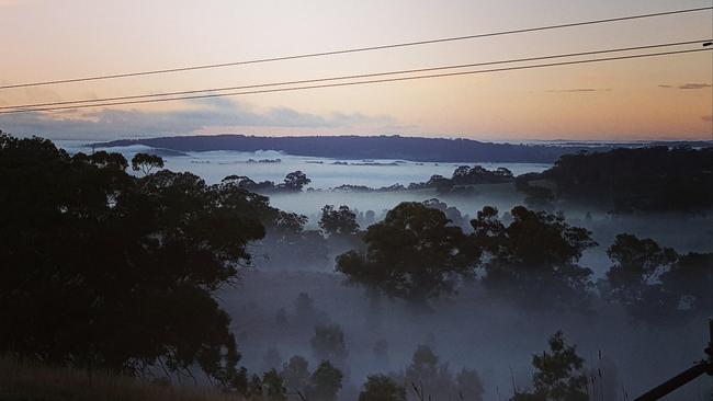 Fog over Chandlers Hill. Picture: Kylie Caruso