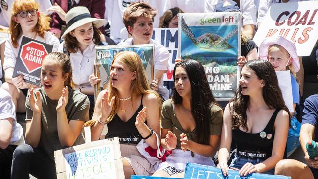 Sudents take to Martin Place and join protest. Picture: Jenny Evans