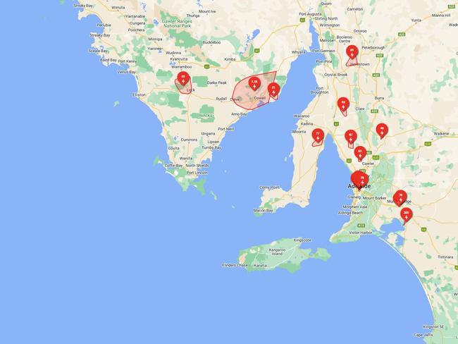 Outages across South Australia as at 8am Tuesday, October 15, 2024. Picture: SA Power Networks