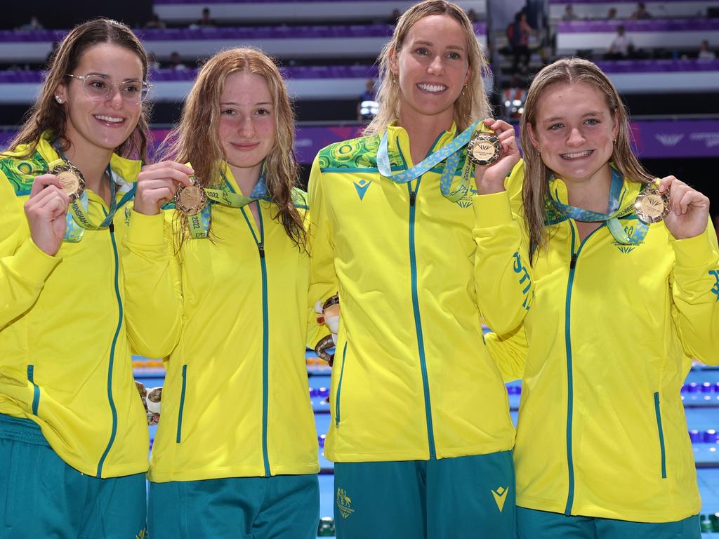 Australia’s victorious 4x100m medley relay team – Kaylee McKeown, Chelsea Hodges, Emma McKeon and Mollie O'Callaghan Picture: Mark Kolbe/Getty Images