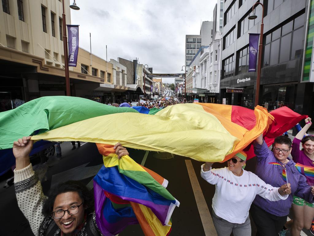 Pride March through Hobart. Picture Chris Kidd