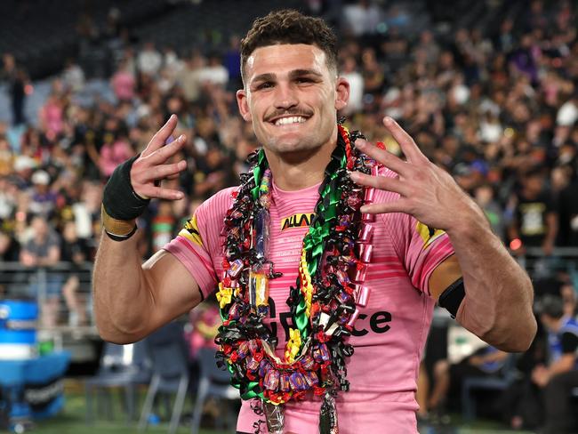 Nathan Cleary of the Panthers celebrate after winning the 2024 NRL Grand Final. Picture: Cameron Spencer