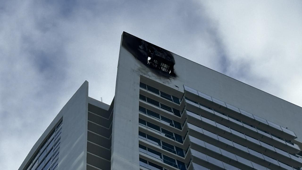 The aftermath of a fire which tore through the top level of the Hilton Hotel in Surfers Paradise. Photo: Jacklyn O'Brien