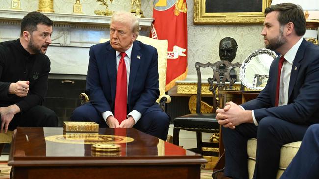 Mr Zelensky makes his point to Mr Vance, as Mr Trump listens. Picture: Saul Loeb/AFP